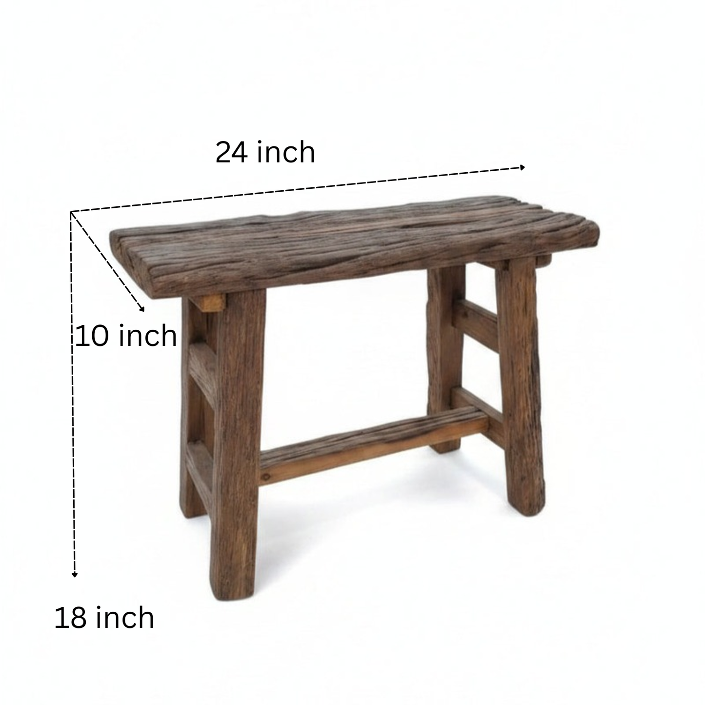 Rustic handcrafted wooden stool with a natural finish, featuring sturdy solid wood construction and a textured surface, ideal for tribal decor and functional seating.