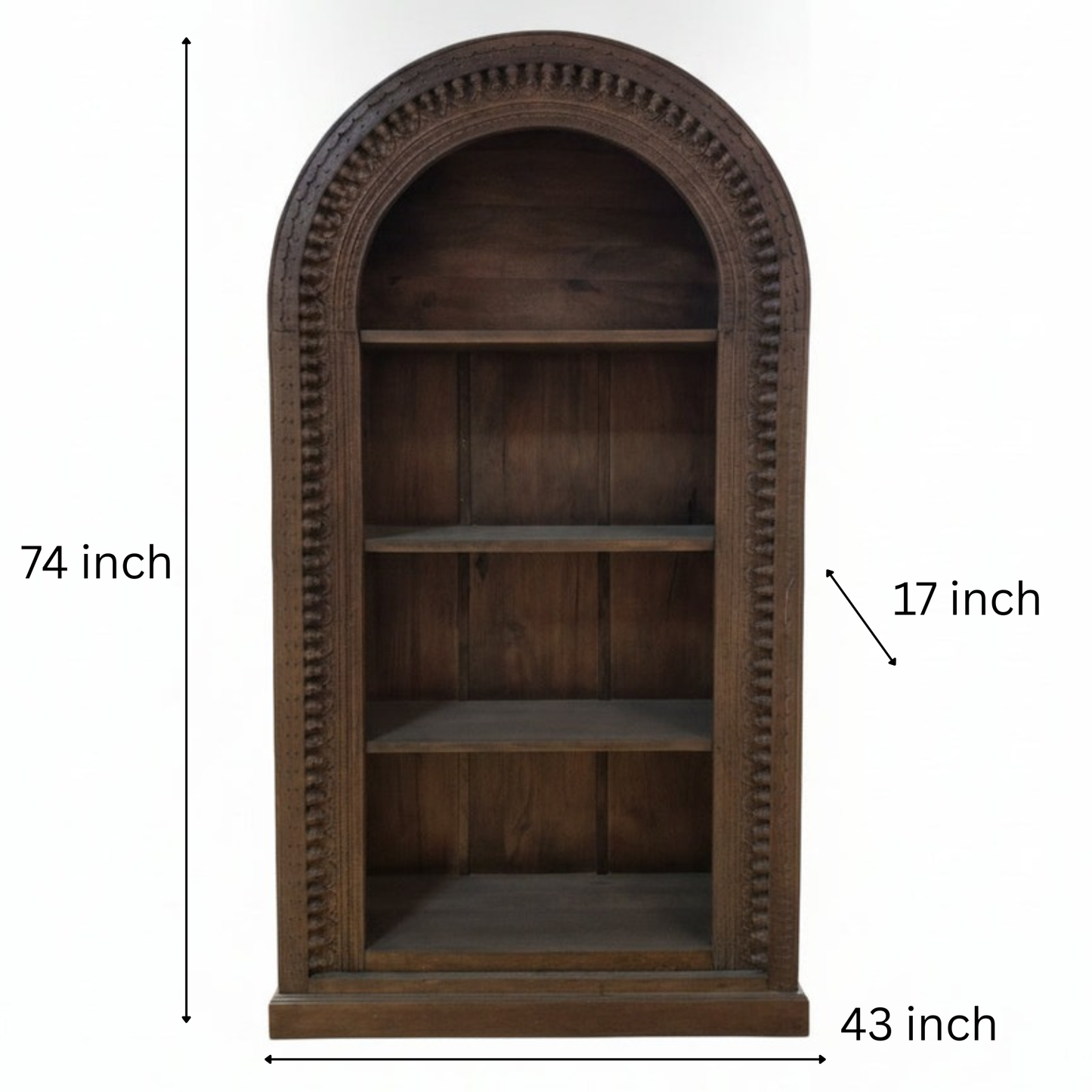 Handcrafted wooden display shelf with tribal-inspired carved details, featuring three spacious shelves for decor or storage, made from premium solid wood.