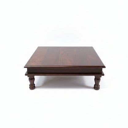 Bajot Chowki Floor Pedestal in dark polished wood with a simple, sturdy design featuring turned legs, ideal for traditional decor and handcrafted wooden handicraft accents.