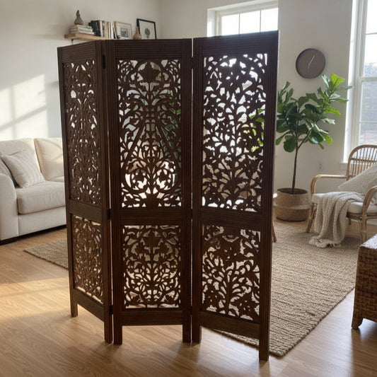 Handcrafted Jaali Heritage room divider with intricate carved panels for elegant home decor.