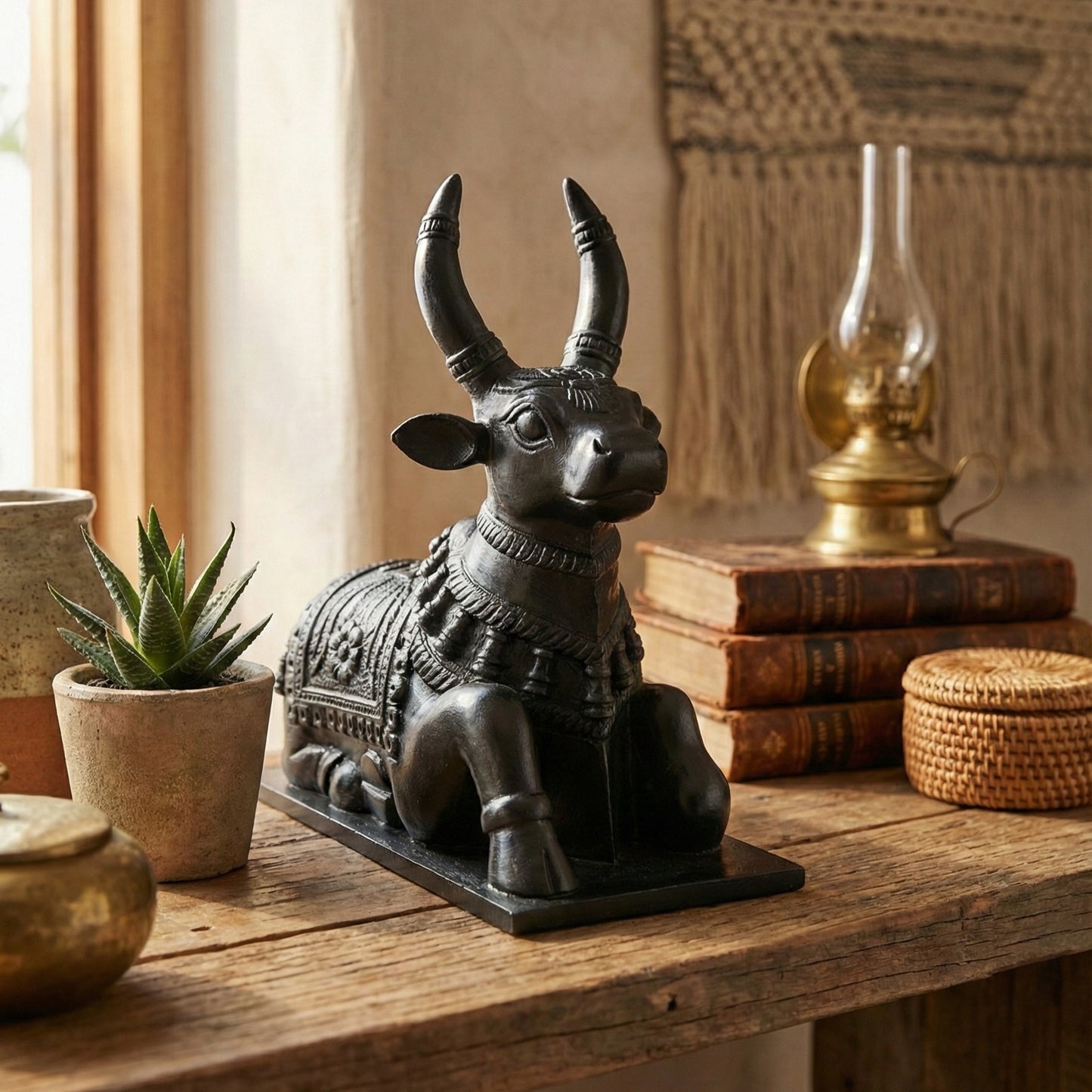 Nandi Carved Wooden Sculpture - Tribal Handicrafts