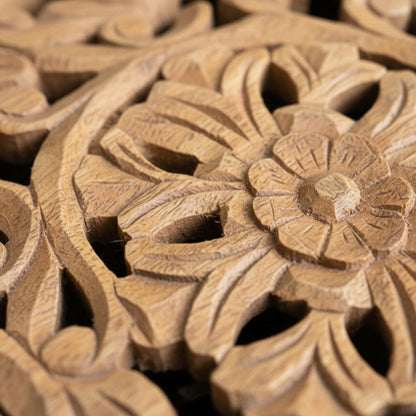 Hand-carved wooden floral pattern, intricate tribal handicraft decor